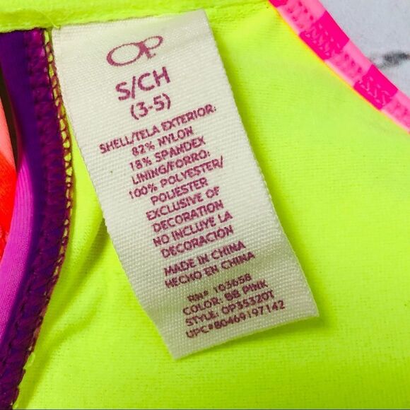 OP Ocean Pacific Multicolour Neon Stripe Bikini Swim Top Jr S (3-5) Women’s XXS - Picture 6 of 7